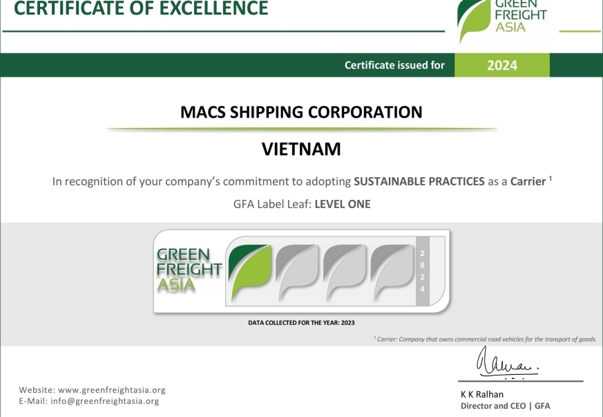 MACS Shipping Corporation achieved the GFA Label Leaf 1 (Carrier) certification for 2024